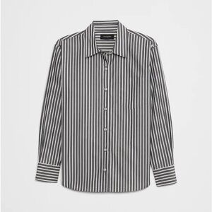 Banana Republic Navy and White Striped Button-Down Shirt